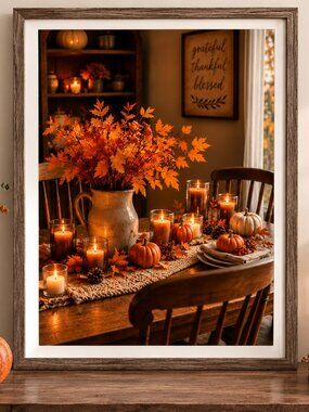 Cozy Autumn Dining Room 12x16 Fall Art Print | Farmhouse Thanksgiving Decor